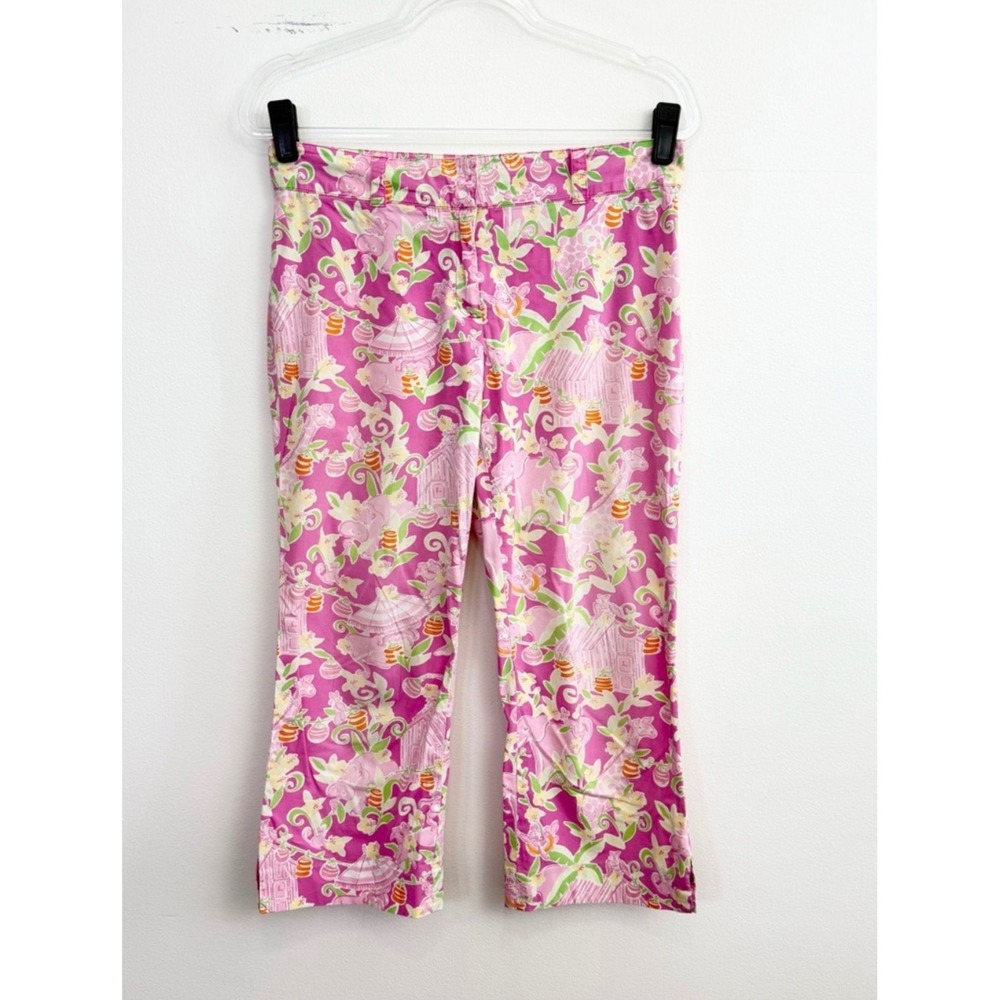 Lilly Pulitzer Slathouse Rock Print Crop Pants Pink Green Resort Preppy Sz 4